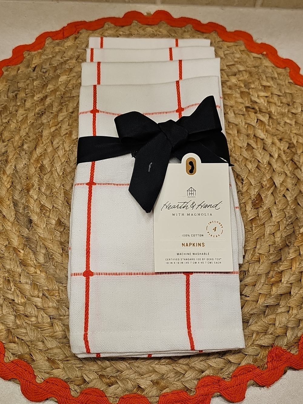 Set Of 4 Poppy Gingham Cotton Napkins By Hearth & Hand With Magnolia